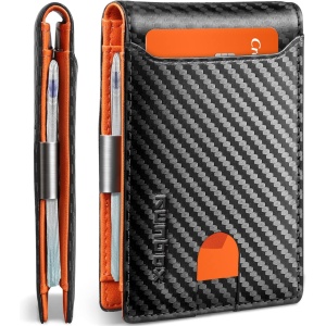 RUNBOX Mens Wallet, Minimalist Slim Bifold Wallet with Money Clip, 8 Card Slots, RFID Blocking, Front Pocket Wallet for Men, Gift Box (Carbon Black)