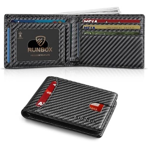 RUNBOX Slim Wallets for Men, Bifold Mens Wallet with 12 Card Slots, RFID Blocking, Minimalist Front Pocket Leather Wallet for Men with Gift Box (Carbon Black)