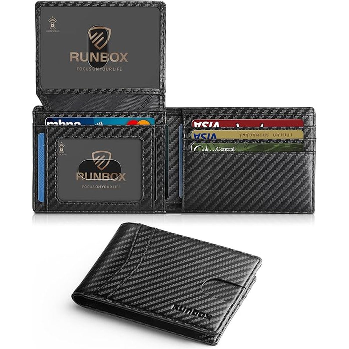 RUNBOX Mens Wallet, Slim Bifold Wallet with Money Clip, 11 Card Slots, RFID Blocking, Minimalist Front Pocket Wallet for Men, Gift Box (Vintage Black)